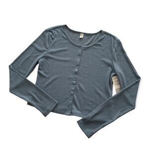 BP Nordstrom Blue Mirage Ribbed Long Sleeve Button Up Cardigan Women's Large